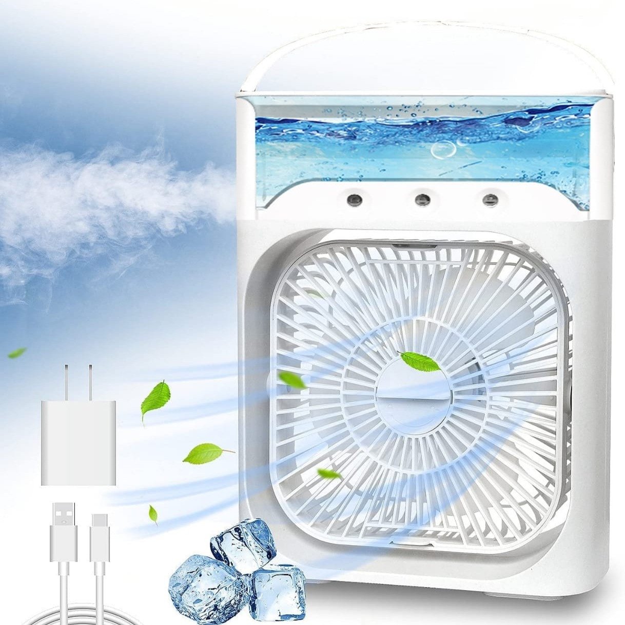 USB Portable Air Cooler Fan with Water Mist & Ice Cooling – 3-Speed Personal Mini AC